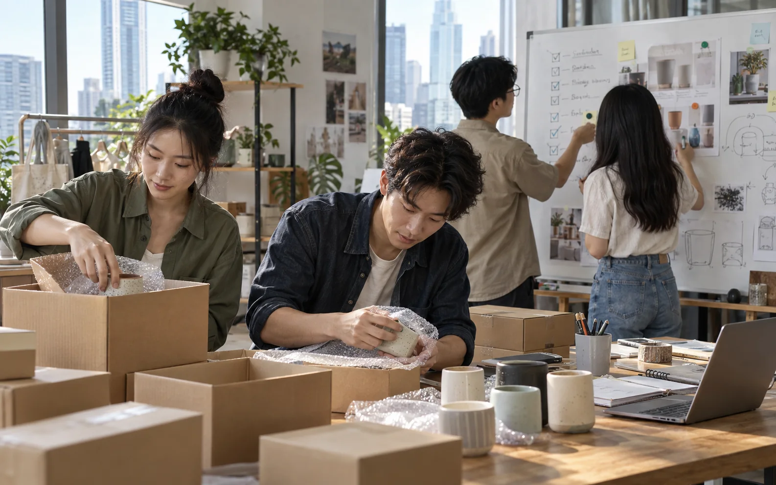 青年在工作室准备产品的栏目概念图