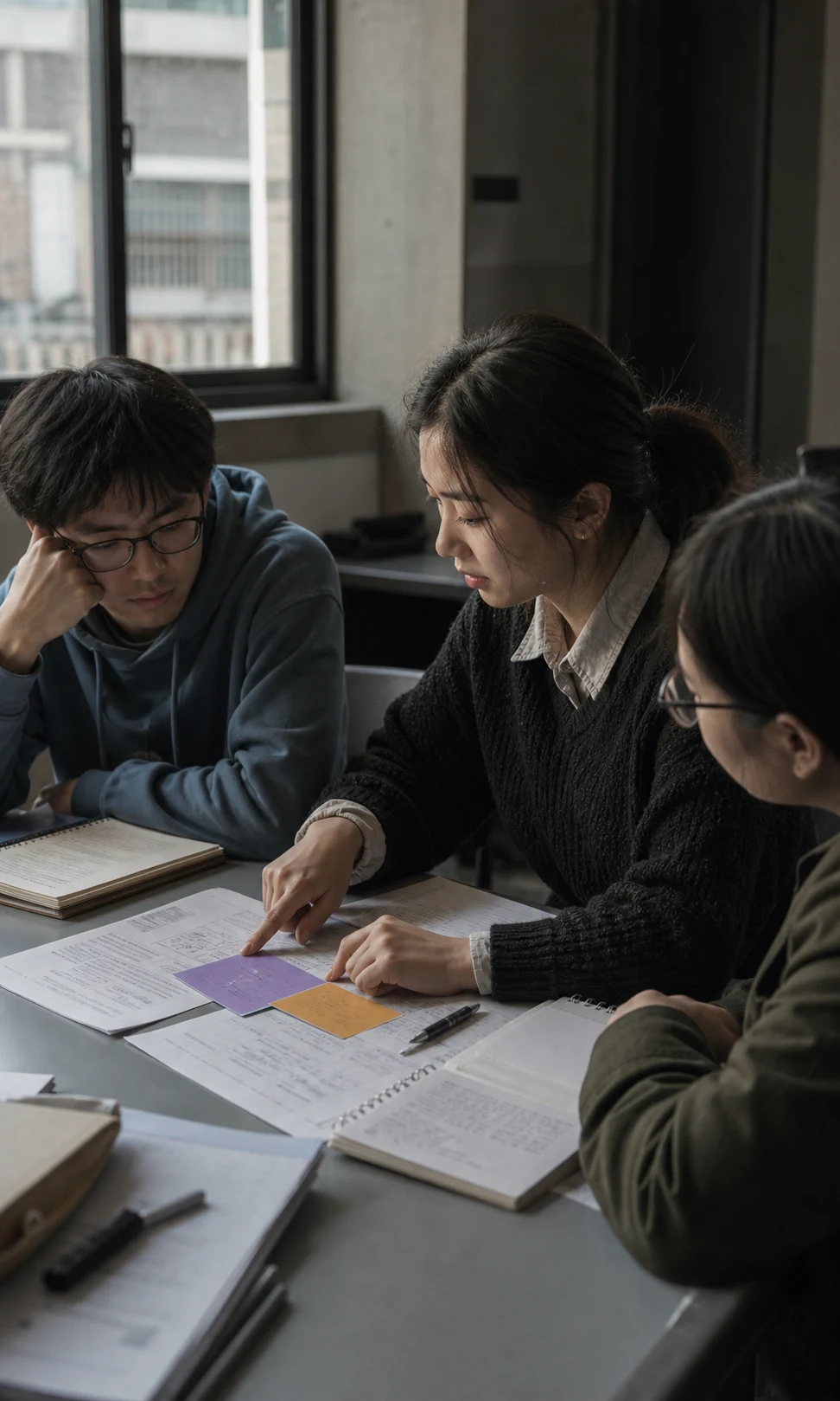大学生在同伴辅导现场重排解释步骤并观察同学卡住的位置